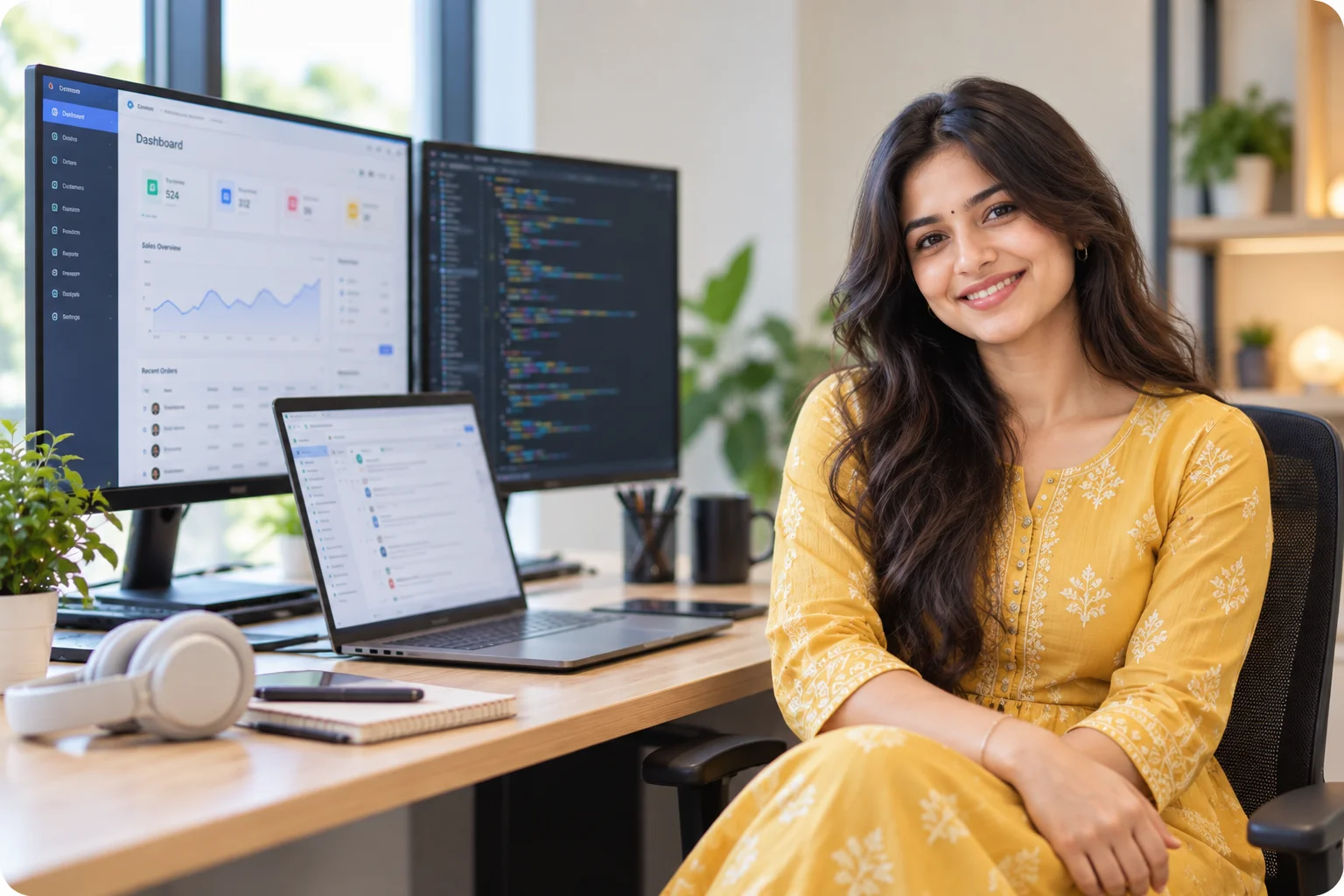 A CustHive team member at a desk with the dashboard open, ready to take your questions